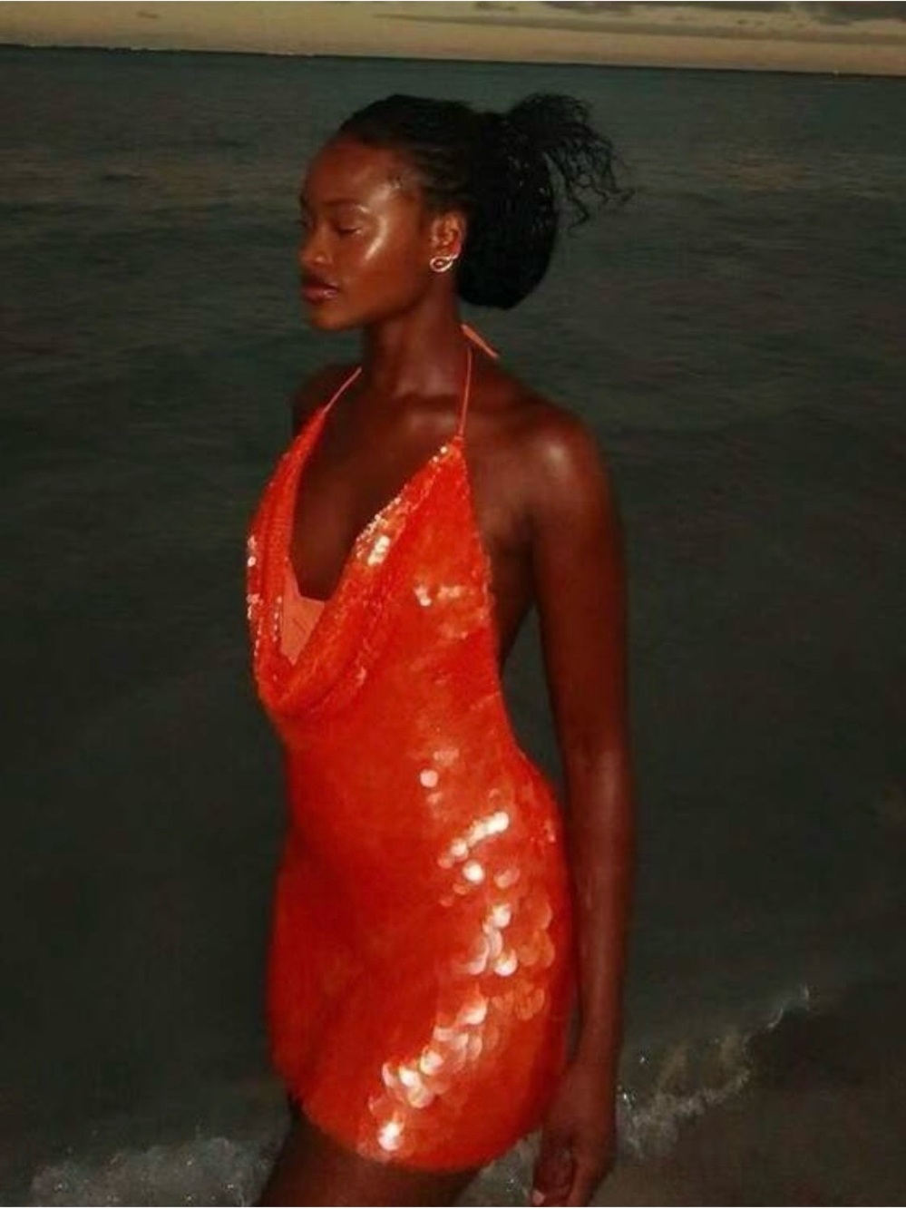 Orange sequin mini dress